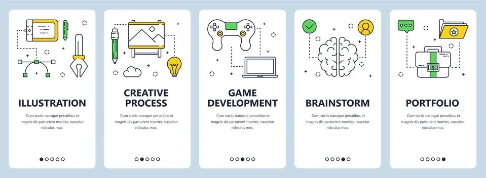 Vector modern thin line graphic illustration concept web banner set Stock Illustration