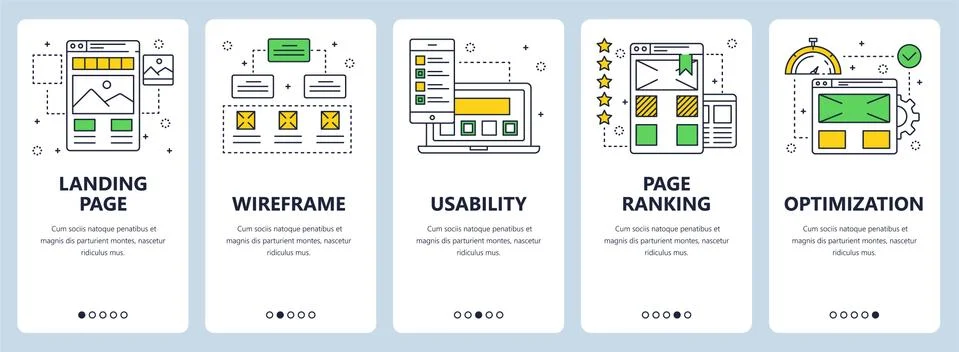Vector modern thin line landing page concept web banner set Stock Illustration