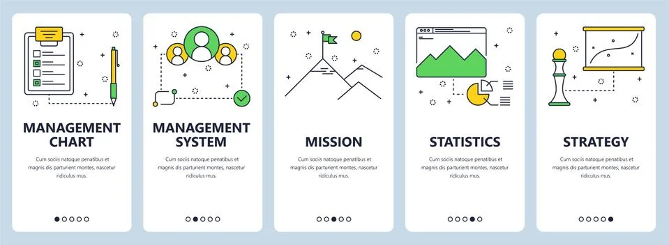 Vector modern thin line management chart vertical web banner set Stock Illustration