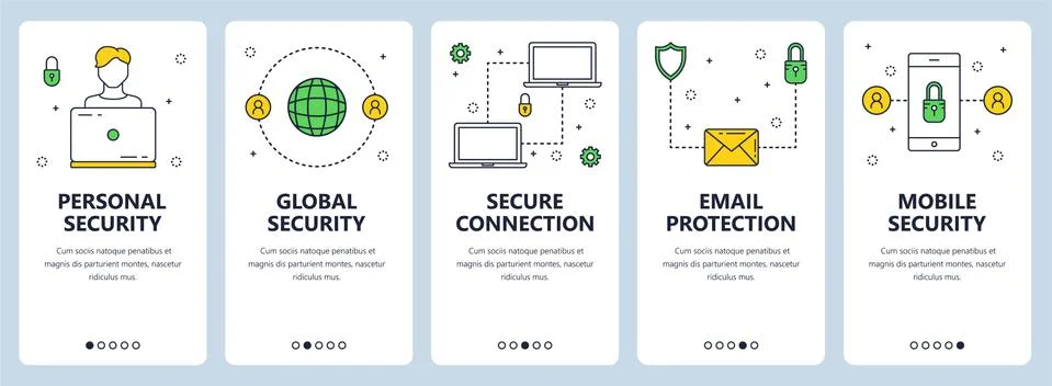 Vector modern thin line personal security concept web banner set Stock Illustration