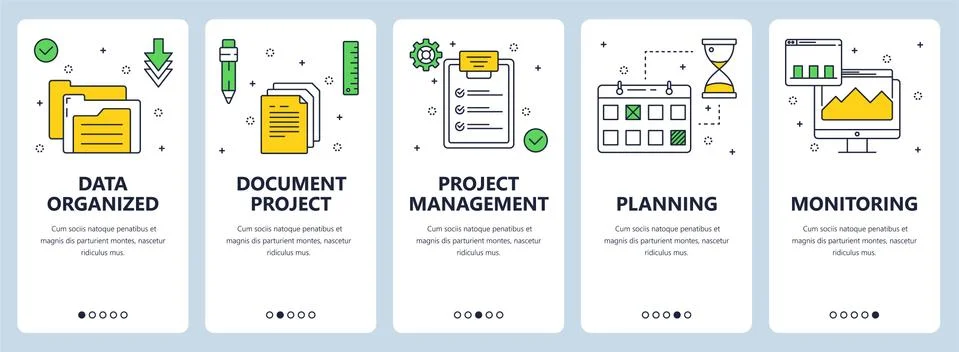 Vector modern thin line project management concept web banner set Illustration
