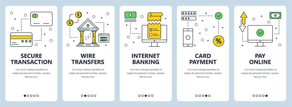 Vector modern thin line secure transactions concept web banner set Illustrazione stock
