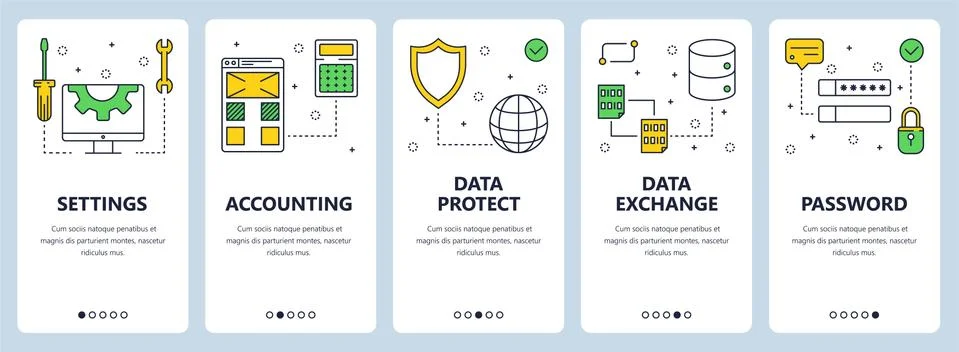 Vector modern thin line settings concept web banner set Stock Illustration