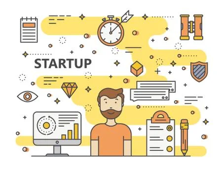 Vector modern thin line startup concept illustration Illustrazione stock