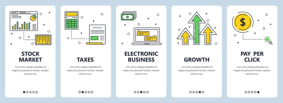 Vector modern thin line stock market vertical web banner set Stock Illustration