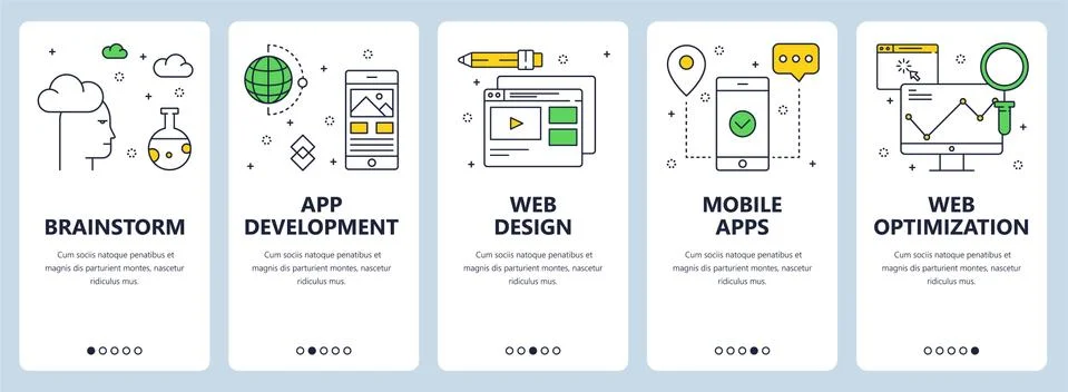 Vector modern thin line web development concept banner set Illustrazione stock