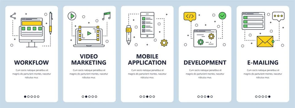 Vector modern thin line workflow concept web banner set Stock Illustration