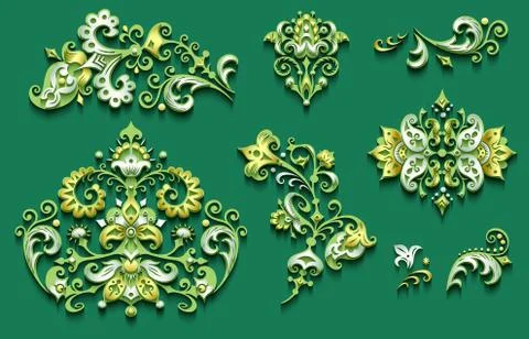 Vector modern volumetric floral elements set. Illustrazione stock
