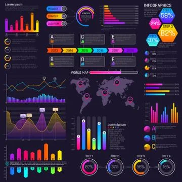 Vector modern website dashboard infocharts with graphs and infographics elements Illustrazione stock