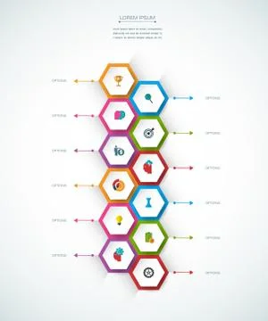 Vector molecule with 3D paper label, integrated circles background Stock Illustration