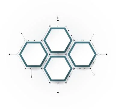 Vector molecule with 3D paper label, integrated Hexagon background Stock Illustration