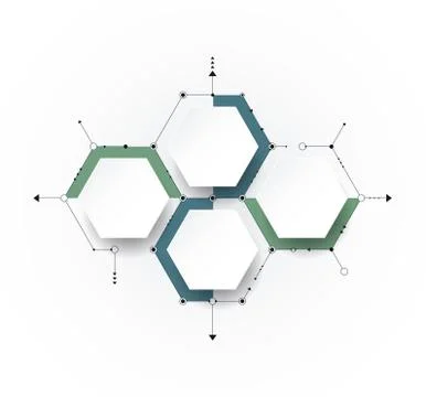 Vector molecule with 3D paper label, integrated Hexagon background Stock Illustration