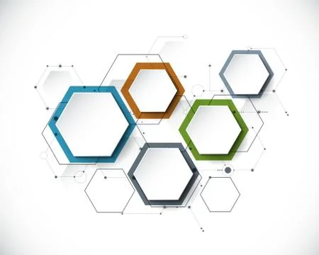 Vector molecule with 3D paper label, integrated Hexagon background Stock Illustration