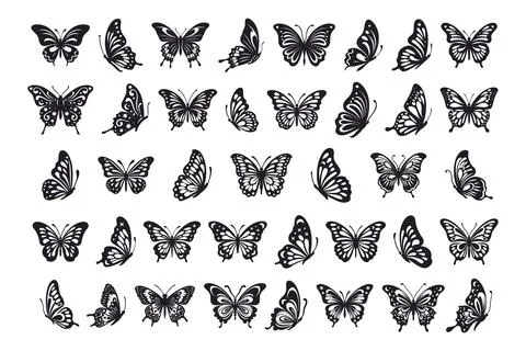 Vector monarch butterfly silhouette set cutout insect wing wing animal summer Stock Illustration