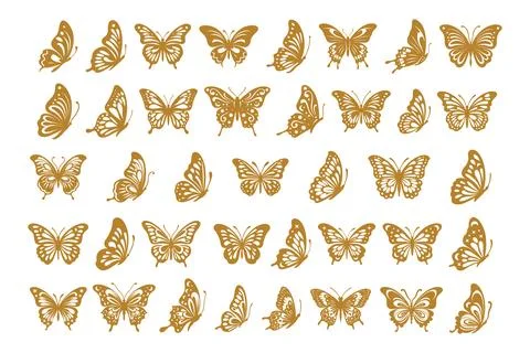 Vector monarch butterfly silhouette set cutout line insect wing wing animal Stock Illustration