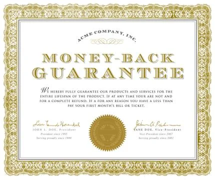 Vector money back guarantee certificate Иллюстрация