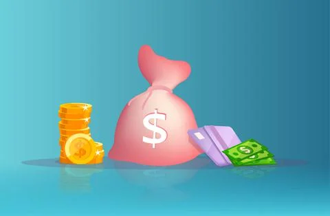 Vector of a money bag, coins stack and credit card Stock Illustration