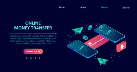 Vector of money being transferred from one digital wallet to another via smar Stock Illustration