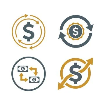 Vector of Money cycle arrows icon set with dollar signs Stock Illustration