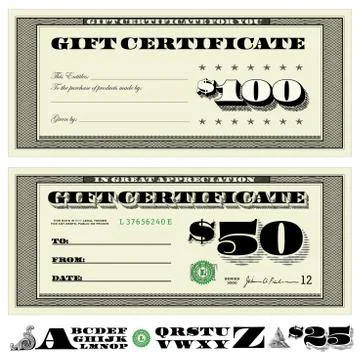Vector money gift certificate set Stock Illustration