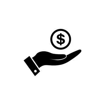 Vector money in hand icon in black. Stock Illustration