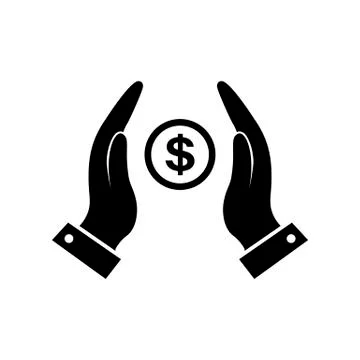 Vector money in hands icon in black. Illustrazione stock