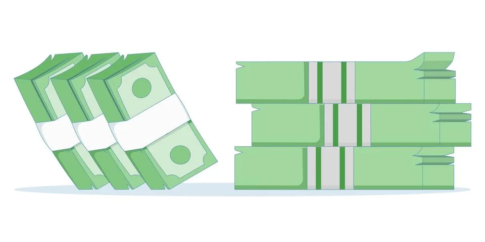 Vector money stack concept, simple flat green US dollar banknotes pack. Stock Illustration