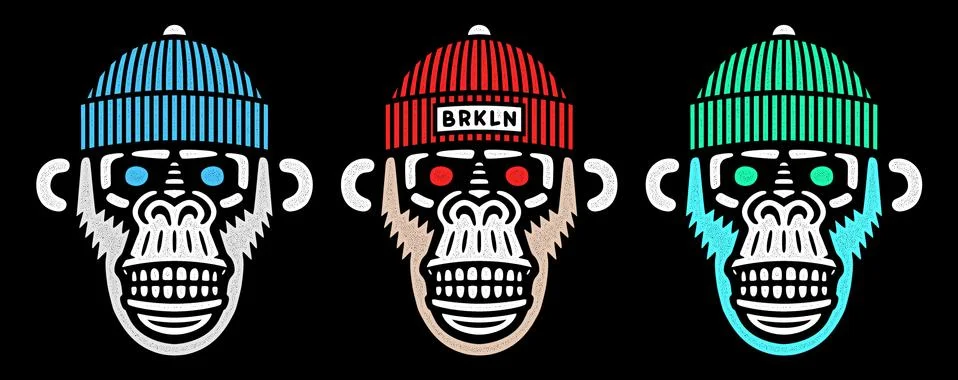 Vector monkey head. Retro wild hipster. Angry chimp with hat. Stock Illustration