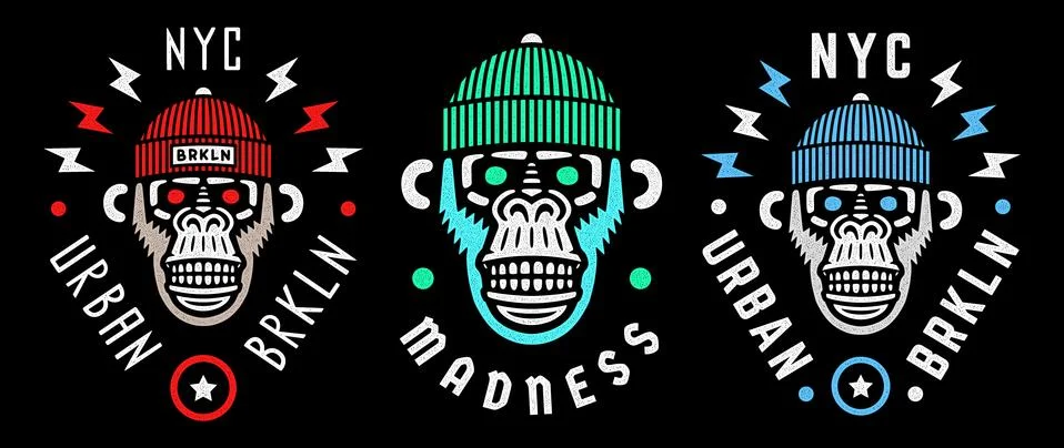 Vector monkey head. Retro wild hipster. Angry chimp with hat. NYC. Urban Stock Illustration