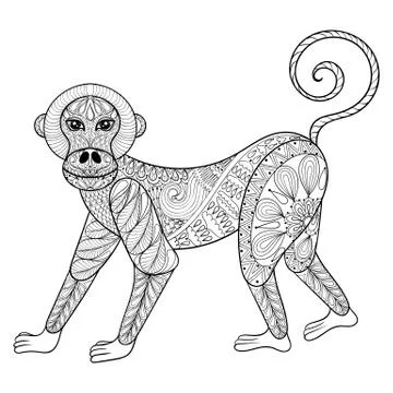 Vector Monkey. Zentangle Monkey illustration, Marmoset print for 스톡 일러스트