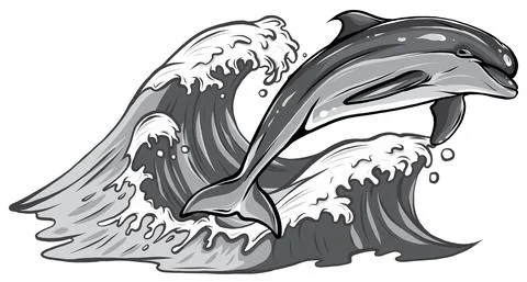 Vector monochromatic of dolphins jumping out of water 스톡 일러스트