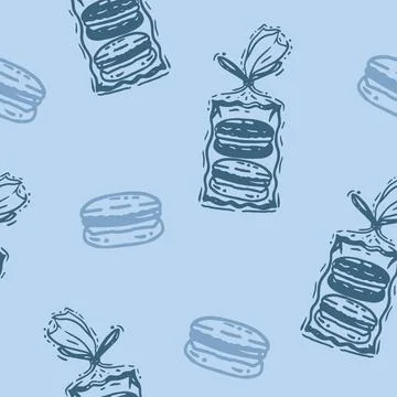 Vector Monochromatic French Macarons Packaging in Blue seamless pattern Illustrazione stock