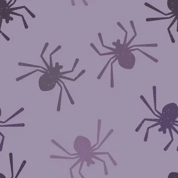Vector Monochromatic Spiders in Purple seamless pattern background. Perfect for Stock Illustration