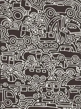 Vector monochrome auto pattern, doodle lines, black and white grunge backgrou Illustrazione stock