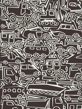 Vector monochrome auto pattern, doodle lines, black and white grunge backgrou Stock Illustration