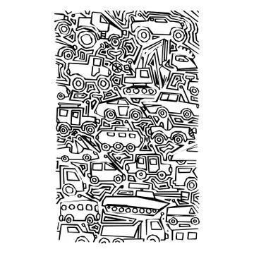 Vector monochrome auto pattern, doodle lines, black and white grunge backgrou Stock Illustration