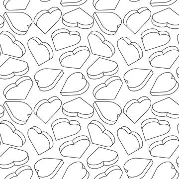 Vector monochrome background with isometric hearts. Seamless linear pattern.. Stock Illustration