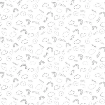Vector monochrome children linear seamless pattern print Stock Illustration