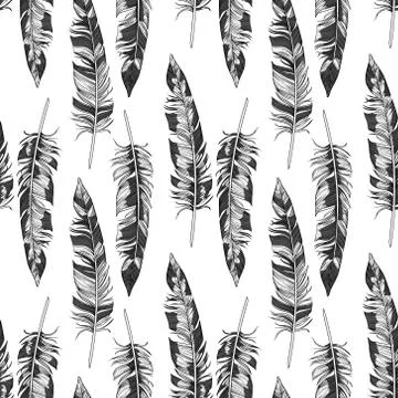 Vector monochrome feathers pattern Illustrazione stock