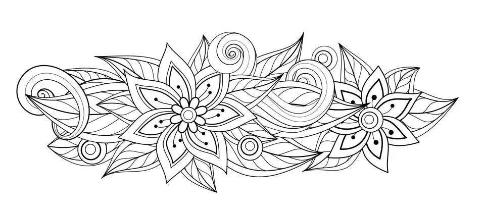 Vector Monochrome Floral Composition in Oval Shape Stock Illustration