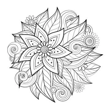 Vector Monochrome Floral Composition in Round Shape Stock Illustration