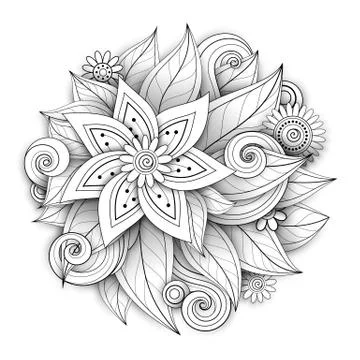 Vector Monochrome Floral Composition in Round Shape イラスト素材