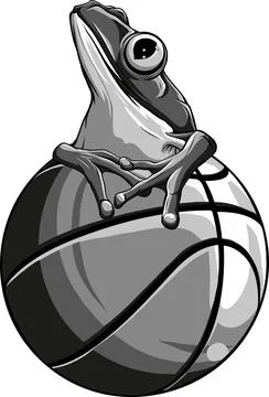 Vector monochrome frog sitting on bascket ball Illustrazione stock