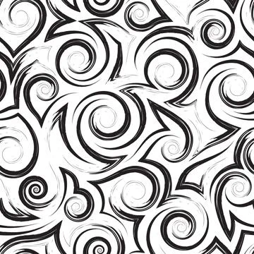 Vector monochrome geometric seamless pattern of flowing spirals curls and Illustrazione stock
