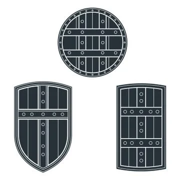 Vector monochrome medieval shields set. Stock-Illustration