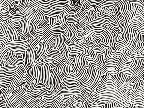 Vector monochrome pattern, curved lines, black and white grunge background Stock Illustration