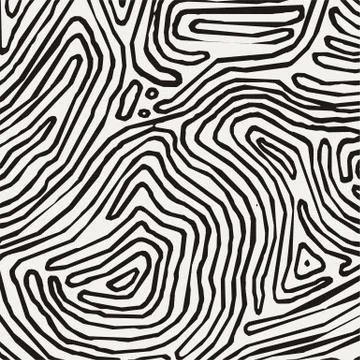 Vector monochrome pattern, curved lines, black and white grunge background Stock Illustration