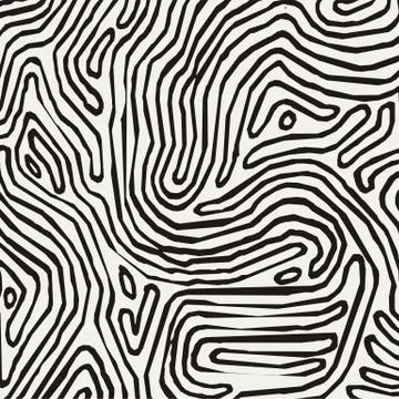Vector monochrome pattern, curved lines, black and white grunge background Stock Illustration