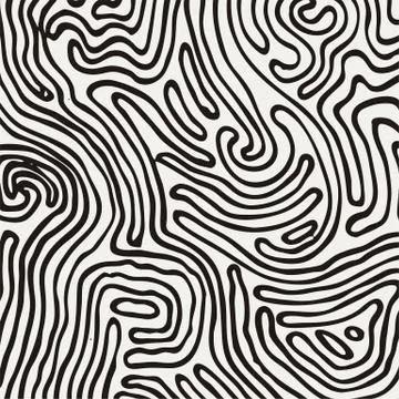 Vector monochrome pattern, curved lines, black and white grunge background Illustrazione stock