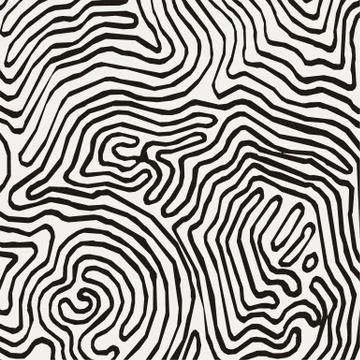 Vector monochrome pattern, curved lines, black and white grunge background Stock Illustration